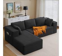 Xbro Divano Angolare a L 3 Posti Componibile, Divano con Chaise Longue Sinistra in Velluto a Coste, con Tasche Laterali e Cuscini, per Soggiorno Appartamento, 250x160x62 cm, Grigio Scuro