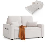 Xbro Divano Letto 2 Posti in Ciniglia, con Cuscini Spessi, 2 Guanciali e Tasche Laterali, Salvaspazio per Soggiorno, Camera da Letto o Ufficio, Moderno, 147x196x87 cm, Bianca