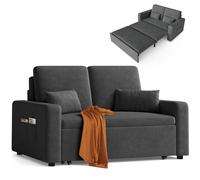 Xbro Divano Letto 2 Posti in Ciniglia, con Cuscini Spessi, 2 Guanciali e Tasche Laterali, Salvaspazio per Soggiorno, Camera da Letto o Ufficio, Moderno, 147x196x87 cm, Grigio Scuro