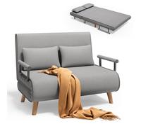 Xbro Divano letto a 2 posti con funzione letto, poltrona letto con schienale regolabile e 2 cuscini, poltrona con sonnolenza per piccolo appartamento (grigio chiaro)