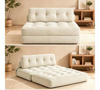 Xbro Divano Letto Matrimoniale 2 Posti 180x130 cm Pieghevole Salvaspazio in Velluto a Coste con Poggiatesta, Compatto per Soggiorno e Ospiti, Beige