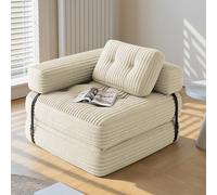 Xbro Divano Letto Pieghevole Singolo Compatto in Velluto a Coste con Poggiatesta a L, Poltrona Letto Salvaspazio per Soggiorno Ufficio Ospiti, 85x85-170x85 cm, Beige