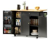 Xbro Isola Cucina con Piano Ribaltabile e Carrello su 5 Ruote, 1 Cassetto e Ripiano, Mobile Pratico e Compatto per Cucina e Sala da Pranzo, 130×75×88 cm, Nero