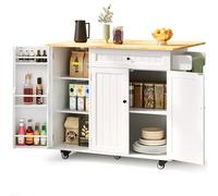 Xbro Isola Cucina con Piano Ribaltabile e Carrello su 5 Ruote, 1 Cassetto e Ripiano, Mobile Pratico e Compatto per Cucina e Sala da Pranzo, 130×75×88 cm, Bianco