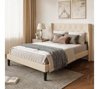 Xbro Letto Imbottito 140 x 200 cm, Testiera Confortevole, Design Moderno, Facile da Montare, Spazio di Archiviazione sotto il Letto, Beige
