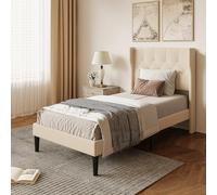 Xbro Letto Singolo 90 x 200 cm, Testata Confortevole, Design Moderno e Minimalista, Facile da Montare, Spazio di Archiviazione sotto il Letto per Piccole Stanze, Beige