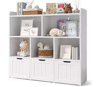 Xbro Mobile Porta Giochi e Libreria Bambini con 3 Cassetti Rimovibili con Ruote e 5 Ripiani Aperti, Libreria con Cassetti con Sponda Anticaduta e Sistema Antiribaltamento, 100x30x91 cm, Bianco
