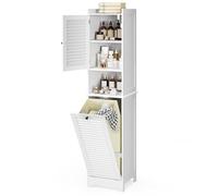 Xbro Mobile Salvaspazio Alto da Bagno con 2 Ante a Lamelle, 3 Ripiani e Cesto Portabiancheria, Multiuso per Cucina, Soggiorno e Bagno, 40x37x170 cm, Bianco