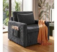 Xbro Poltrona Letto 3 in 1 Estraibile, Poltrona Letto Singolo Compatta per Ospiti e Piccoli Spazi, Divano Letto Salvaspazio con Tasche Laterali, 83x83x75 cm/Letto 196x69 cm, Grigio Scuro