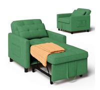 Xbro Poltrona Letto Singolo 3 in 1 Pieghevole, Divano Letto Salvaspazio con Schienale Regolabile 110°-180°, Sedia Letto con Ruote e Tasche Laterali per Soggiorno Ufficio Camera, Verde