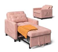 Xbro Poltrona Letto Singolo 3 in 1 Pieghevole, Divano Letto Salvaspazio con Schienale Regolabile 110°-180°, Sedia Letto con Ruote e Tasche Laterali per Soggiorno Ufficio Camera, Rosa