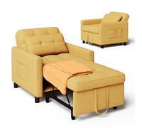 Xbro Poltrona Letto Singolo 3 in 1 Pieghevole, Divano Letto Salvaspazio con Schienale Regolabile 110°-180°, Sedia Letto con Ruote e Tasche Laterali per Soggiorno Ufficio Camera, Giallo