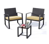 Xbro Salottino da Giardino Esterno con Sedie a Dondolo, Set Balcone 3 Pezzi in Rattan con Tavolo da Esterno e Cuscini per Terrazza Patio Veranda