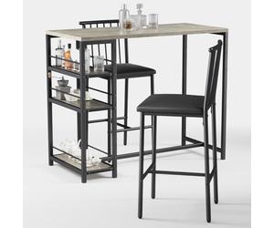 Xbro Tavolo da Bar con 2 Sedie Imbottite, Set 3 Pezzi Tavolo da Pranzo con 3 Ripiani e Porta Bottiglie, Tavolo Salvaspazio per Cucina, Soggiorno e Sala da Pranzo, Grigio