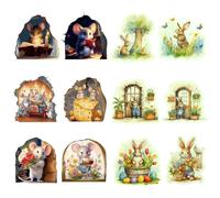 Xbsduih 12 adesivi da parete carini luminosi, incantevoli mouse, libri da lettura, coniglio, cameretta dei bambini, decorazione da parete, adesivi, decorazione per la casa, C, durevoli, facili da