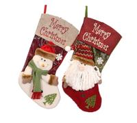 Xbsduih Calze natalizie a 2 pezzi, come da immagine, in lino + maglia per decorazioni albero, borsa regalo personalizzata per adolescenti, borsa per caramelle