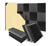 Xbsduih Confezione da 12 pannelli da parete insonorizzati, 2 pannelli da 12 x 12 x 12 cm, autoadesivi in schiuma fonoassorbente per ufficio, colore nero e