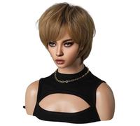 Xbsduih Parrucca capelli corti, capelli in fibra chimica, capelli corti, capelli corti, 1 set, marrone dorato, 26 cm