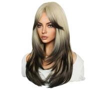 Xbsduih Parrucca di simulazione europea e americana da donna, 64 cm, capelli lunghi, linea centrale, set di capelli lunghi, per donne, set con testa, durevole, facile da installare, E