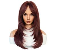 Xbsduih Parrucca di simulazione europea e americana da donna, lunghezza 64 cm, capelli lunghi, linea centrale, set di capelli lunghi, femminile, set con testa, durevole, facile da usare, A