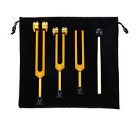 Xbsduih Set di 3 forchette da accordatura (128 Hz, 256 Hz, 512 Hz) per guarigione, Chakra, terapia del suono, Slider Fork (oro)