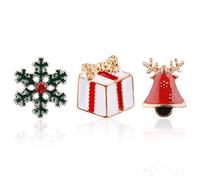 Xbsduih Set di 3 spille per albero di Natale, fiocco di neve, smaltate, Metallo