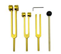 Xbsduih Set di 4 forchette da accordatura (128 Hz, 256 Hz, 512 Hz) con martello accordatore per strumento di vibrazione del suono senza base, oro