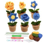 Xbsduih Set di 6 pezzi all'uncinetto per fiori in vaso, per principianti e adulti, con istruzioni passo-passo e tutorial video