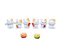 Xbsduih Set di 8 statuette per gatti della fortuna, in miniatura della felicità, gattino carino, modello in resina sintetica, decorazione per la scrivania, facile da usare