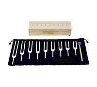 Xbsduih Set di 9 forchette da accordatura Chakra per guarigione, meditazione, yoga, strumento di relax con supporto in legno, durevole e facile da usare, colore argento e