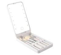 Xbsduih Specchio portatile per trucco, specchio pieghevole portatile con 5 spazzole, scatola portaoggetti, touch LED, scatola portatile da un lato, specchio da trucco,