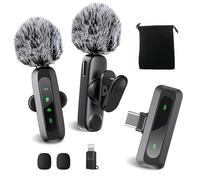 XBT Confezione da 2 microfoni lavalier wireless per iPhone, iPad, Android, con clip e riduzione del rumore, mini microfono plug & play per registrazione video, interviste, podcast, vlog, tiktok,