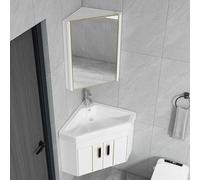 XBTGS Lavabo angolare da bagno combinato con lavabo in ceramica e armadietto a specchio, montaggio a parete, con rubinetto e scarico, per piccoli spazi, bianco, taglia unica