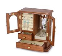 XBTGS Portagioie realizzato in legno massello con 3 cassetti organizer e giostra per collana integrata e grande specchio bianco portagioie e organizer