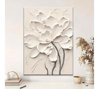 XBTYKPB Arte murale floreale bianca, stampa su tela con fiori in rilievo, poster floreali color crema, decorazione murale per bagno, stampe artistiche 60x80 cm, cornice interna
