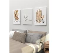 XBTYKPB Citazione Amore e Famiglia su Tela, Poster Artistico da Parete, Coppia Minimalista che Si Tiene per Mano, Decorazione da Parete per Camera da Letto, Estetica, 50x70cmx3 con Cornice