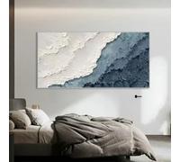XBTYKPB Dipinto minimalista 3D Blue Ocean su tela, texture di onde color terra, parete artistica Wabi-Sabi, quadri su tela per decorazioni per la stanza 70x140cm senza cornice