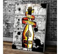 XBTYKPB Graffiti di lusso bottiglia di champagne tela quadro dipinto arte murale street art bottiglia di vino poster stampe soggiorno arredamento 50x70cm cornice