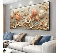 XBTYKPB Grande e moderna tela floreale da parete, dipinto con fiori bianchi, rosa, verdi, marroni e arancioni per soggiorno o camera da letto, 40x80 cm, senza cornice