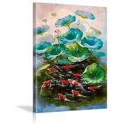 XBTYKPB Nove Koi Feng Shui, poster artistico con carpa per laghetto di loto, stampa su tela con dipinto estetico di animali e pesci, per galleria, aula (60x90 cm/senza cornice)
