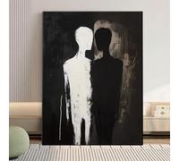 XBTYKPB pezzo di decorazione murale astratta con due sagome schiena contro schiena, dipinto su tela a contrasto in bianco e nero, arredamento moderno in stile Art Déco (21x30 cm/senza cornice)