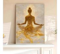 XBTYKPB Poster d'arte astratta con donna yoga dorata, dipinto su tela di meditazione e yoga, quadri su tela, regalo, opera d'arte su tela, murale da parete 60x80 cm con cornice
