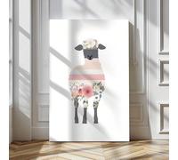 XBTYKPB Poster di pecore da fattoria, stampe di agnellini, arte per la cameretta dei bambini, stile country, stampe su tela strutturata, decorazione da parete (50x75 cm/cornice interna)