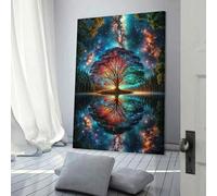 XBTYKPB Poster e stampe su tela con l'albero della vita per il soggiorno, opera d'arte astratta a tema naturalistico in orientamento verticale, foto 50x70 cm con cornice