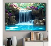 XBTYKPB Quadro su tela con cascata tranquilla, per soggiorno e camera da letto - Stampa di paesaggi naturali, pizzo blu, fogliame verde lussureggiante (21x30 cm/senza cornice)
