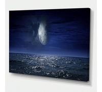 XBTYKPB Quadro su tela con luna e oceano notturno - Decorazione costiera nautica con luna piena e onde tranquille, dipinto su tela (30x40 cm/senza cornice)