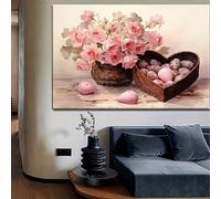 XBTYKPB Quadro su tela con rose rosa e fiori, romantico dipinto a forma di cuore con acquerello, ideale per soggiorno, camera da letto, cucina, pittura (21x30 cm/senza cornice)