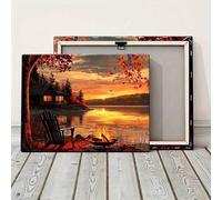 XBTYKPB Quadro su tela Lakeside Cabin: tramonto sereno, paesaggio rustico, stampa su tela di alta qualità, arredamento per la casa, quadri per soggiorno (80x120 cm/senza cornice)