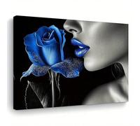 XBTYKPB Stampa artistica da parete su tela Blue Rose, ritratto di donna moderna, quadri da parete, arredamento contemporaneo per la casa, eleganti dipinti artistici (80x110 cm/senza cornice)