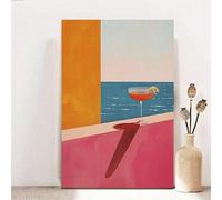 XBTYKPB Stampa minimalista retrò di cocktail e oceano, decorazione estiva, dipinto colorato blu, arancione e rosa, tela estetica contemporanea (60x80 cm/senza cornice)